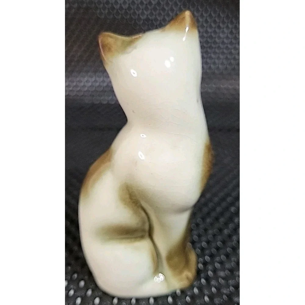 Vtg MCM Ceramic Siamese Cats Salt Pepper Figurines Turquoise Color Eyes Japan